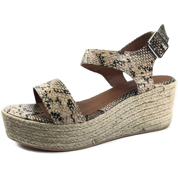 City Classified Womens Wedge Espadrilles Trim Ankle Strap Open Toe Sandals (5.5) (6)