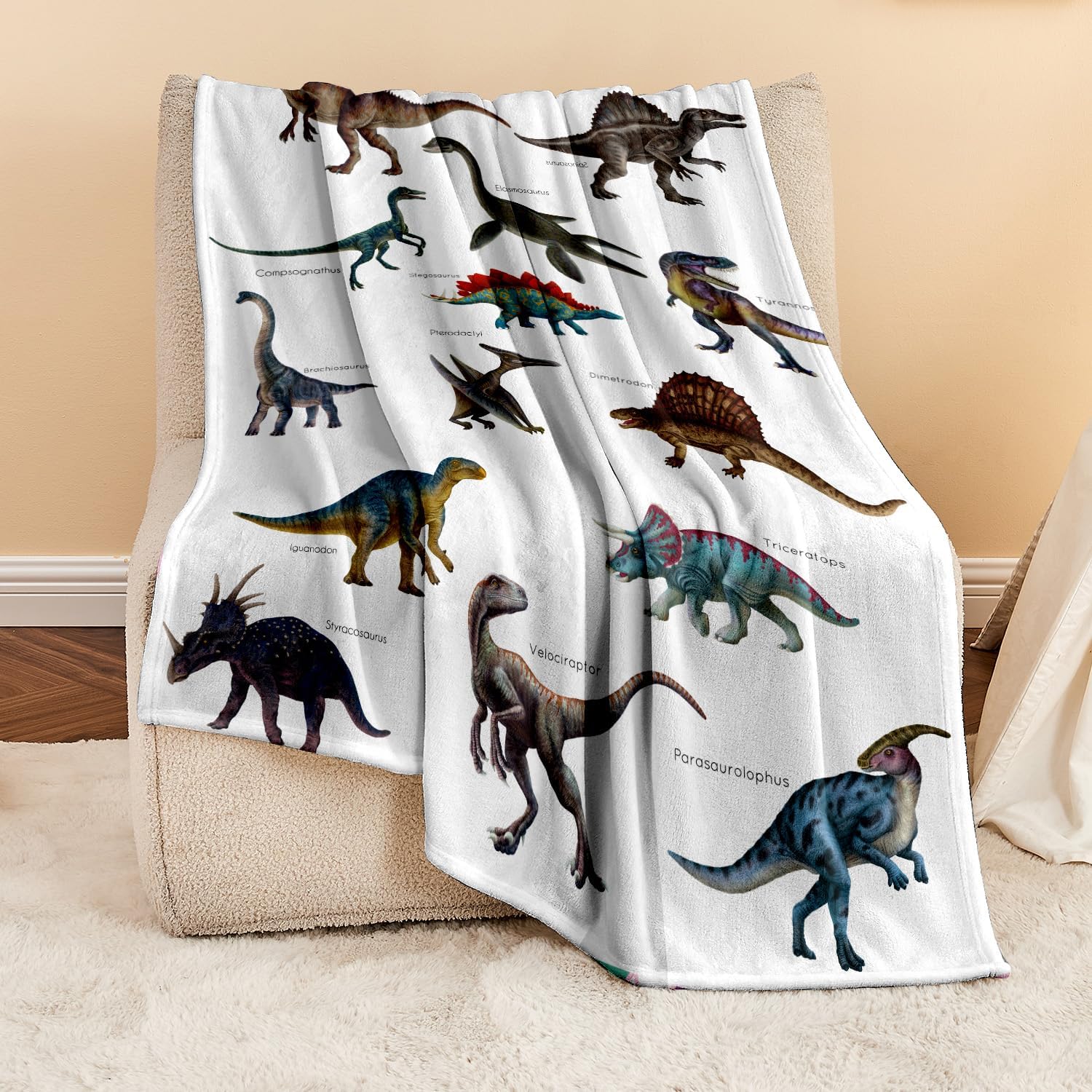 Kids Fleece Dinosaur Blanket for Boys Soft Throw Blanket with Dinosaur Print Birthday Christmas Halloween Dinosaur Decor for Children 60"x80"
