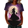 thumbnail image 2 of VKOYWKM Womens Fall Halloween Tees Short Sleeve Witch Graphic Tees Casual Round Neck Loose Fit Party T-Shirts Spooky Print Tshirts, 2 of 5