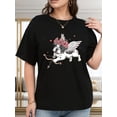 thumbnail image 1 of Camiseta informal de talla grande para mujer con estampado de Cupido, cuello redondo, lavable a máquina. Ideal para adultos, hombres, mujeres, adolescentes, jóvenes y uso informal., 1 of 6