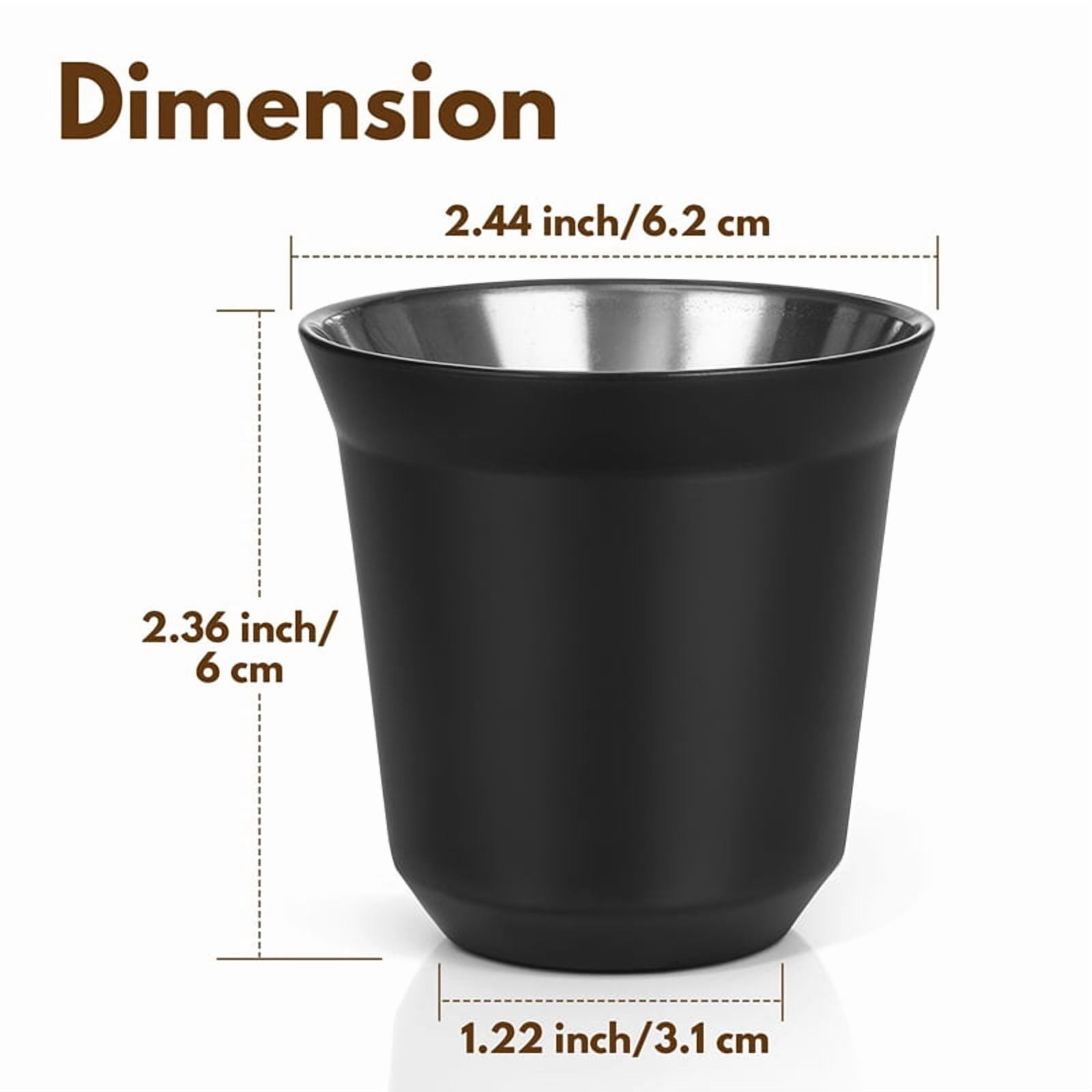 80ml Stainless Steel Espresso Cups Set - 4 Pack Double Wall 304 Stainless Steel Demitasse Cups 2.7oz,Black