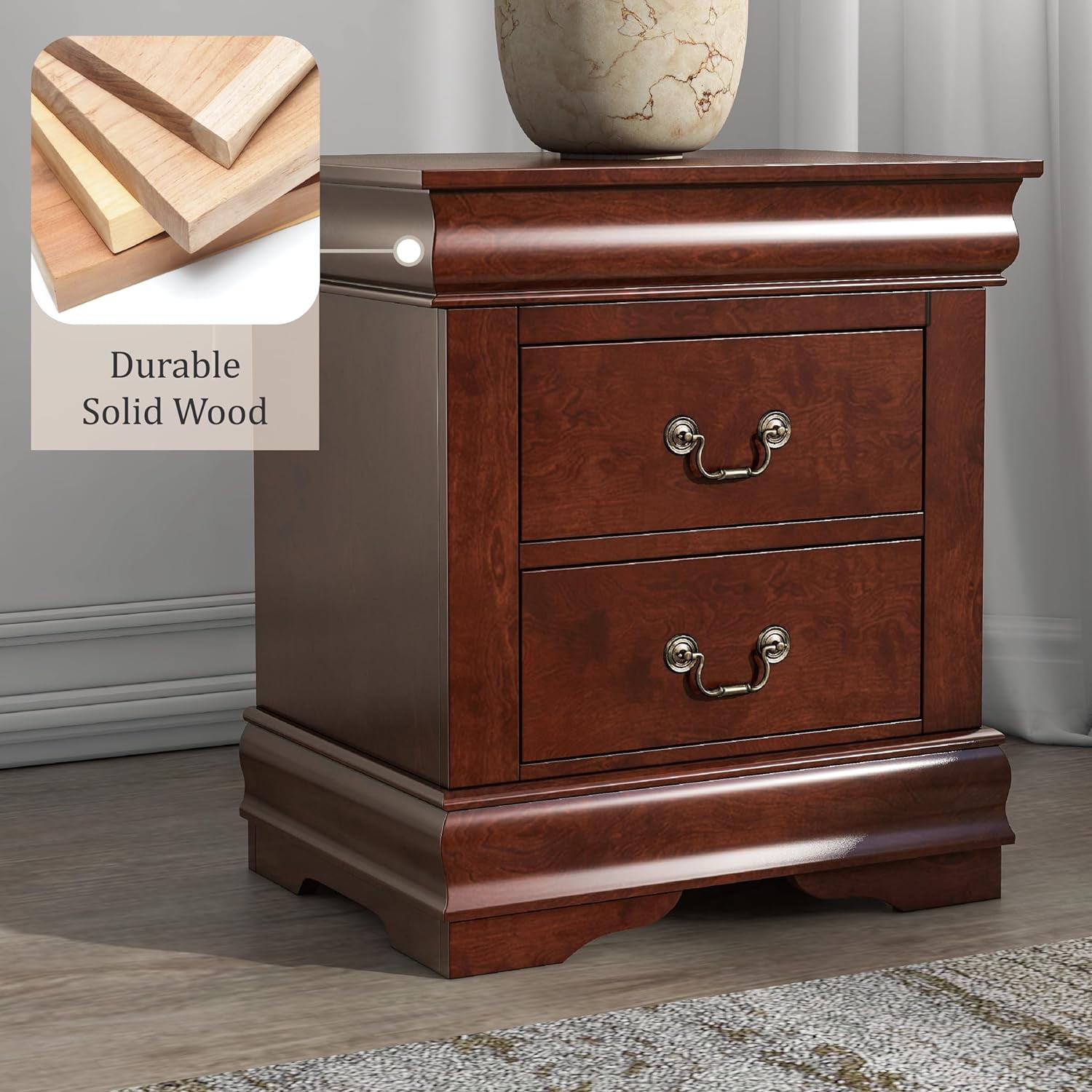 Furniture of America Toni Wood 2-Drawer Nightstand in Cherry (Set of 2)
