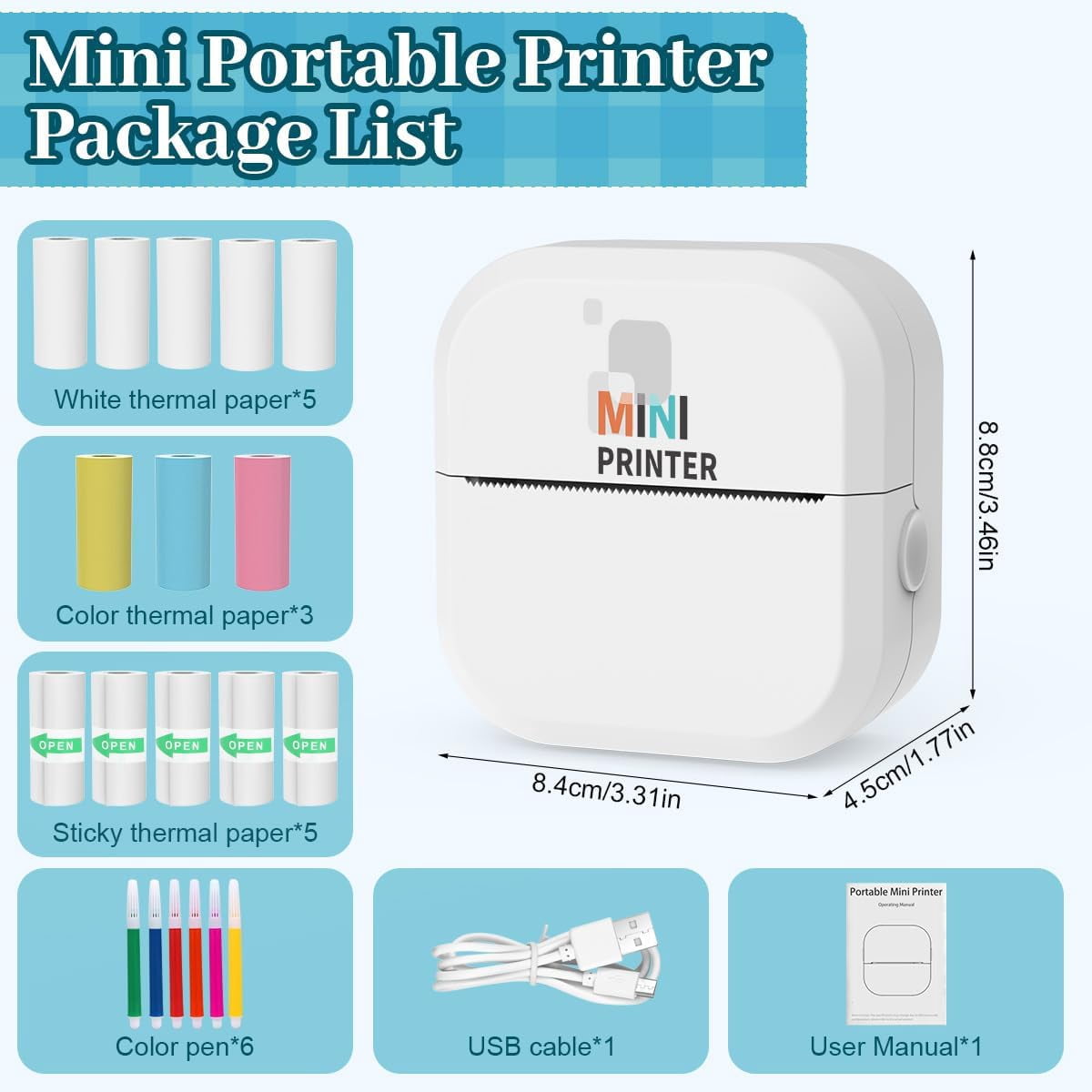 Banral Portable Inkless Bluetooth Pocket Printer, Mini Sticker Maker with 13 Paper Rolls for DIY Labels, Journaling, iPhone Android Phone Tablet Compatible