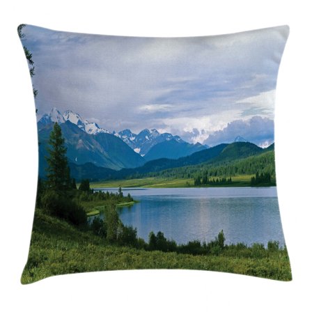 Nature Throw Pillow Cushion Cover, Belukha Mountain by the Lake Surrounded Mountain with Snowy Peaks Print, Decorative Square Accent Pillow Case, 20 X 20 Inches, Fern Green Light Blue, by Ambesonne