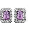 Platinum-Plated Sterling Silver Cushion-Cut Amethyst Pave CZ Earrings