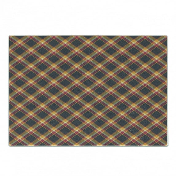 Tartan Cutting Board, British Traditional Design Classic Country Style Checkered Pattern, Decorative Tempered Glass Cutting and Serving Board, Small Size, Charcoal Grey Marigold, by Ambesonne