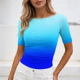 thumbnail image 4 of YUGYXL Gradient Colors T Shirts for Women Casual Crew Neck Short Sleeve Tunic Tops Pleated Slim Fit Fashion Summer Tees Blue Tops XXL, 4 of 7