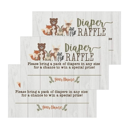 25 Woodland Animals Diaper Raffle Ticket Lottery Insert Cards For Girl or Boy Baby Shower Invitations, Supplies and Games For Gender Reveal Party Bring a Pack of Diapers to Win Favors Gifts and (Best Baby Shower Game Prizes)