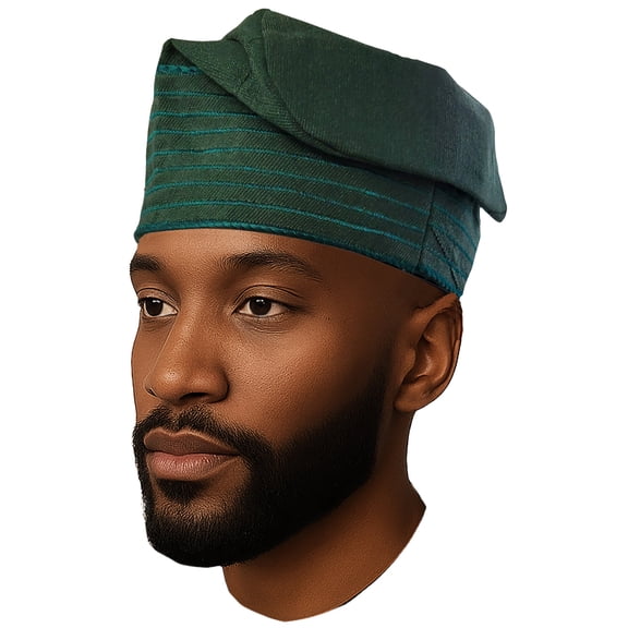 Green Aso Oke Hat – Handwoven Nigerian Traditional Cap for Men, Senator & Wedding Wear