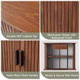 thumbnail image 3 of Wirrytor Walnut Fluted Wall Mounted Cabinet With Sliding Doors, 2-Tier Arched Bathroom Wall Cabinet For Over Toilet Storage, Kitchen & Bedroom Organizer, 3 of 9