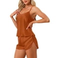 thumbnail image 4 of Conjuntos de pijamas de satén para mujer INSPIRE CHIC, top de tirantes con pantalones cortos, 2 piezas, ropa de dormir, conjunto de pijama de seda M Caramelo, 4 of 6
