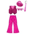 thumbnail image 3 of Alvivi Girls Boys Hip Hop Street Disco Dance Performance Costume Sequins Jacket Vest Flare Pants Set Hot Pink 15-16, 3 of 5