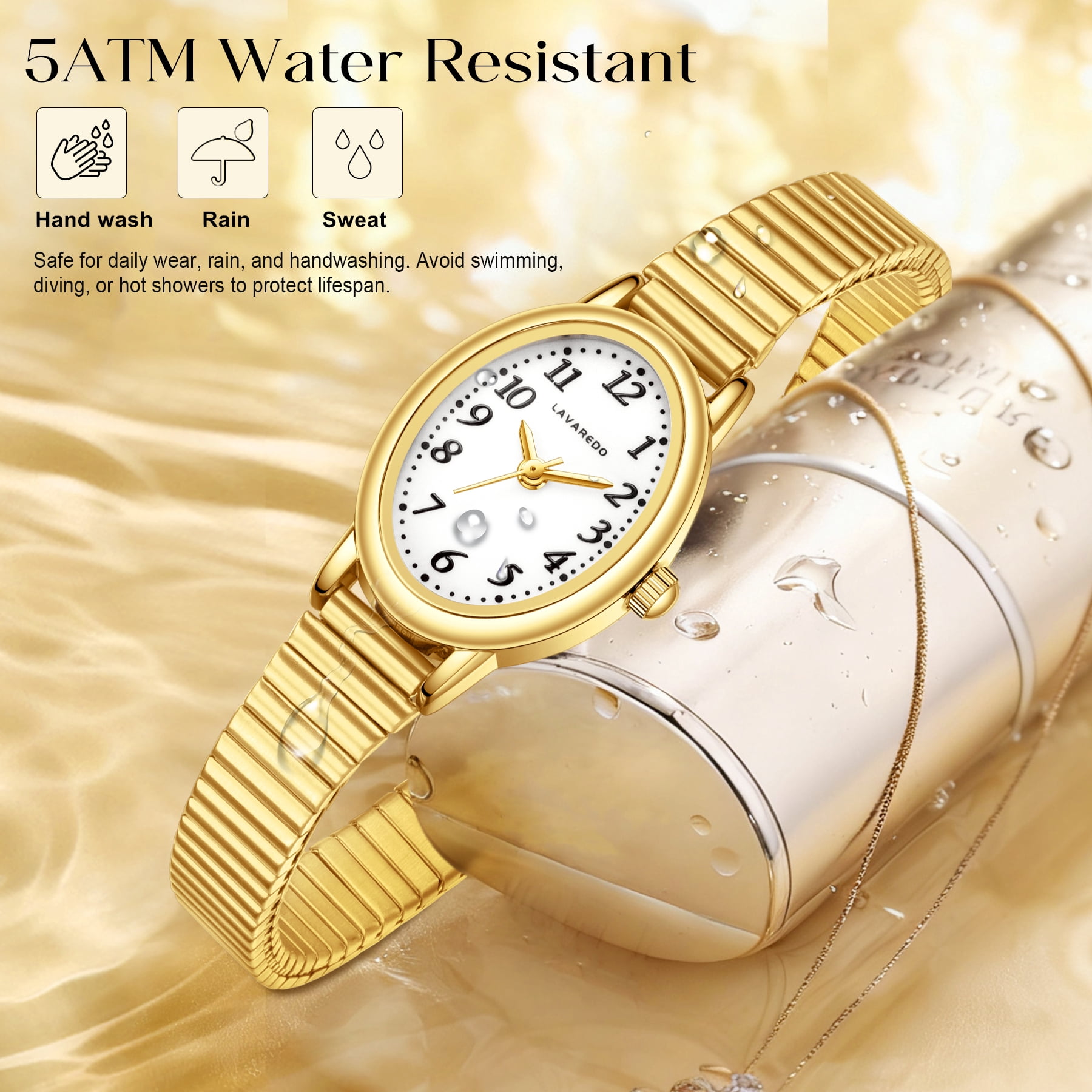 Watches for Women Easy Read Ladies Quartz Wrist Watch with Stainless Steel Expansion Band Waterproof Watch Gift for Woman -S Size