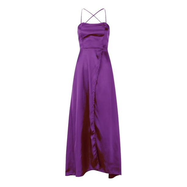 MSJUHEG Fall Dresses Purple Dress Prom Dresses Long Elegant Halter Backless  Long Dresses Crisn Satin Spaghetti Party Side Slit Wedding Evening Party  Dress Sundresses For Women Purple Xl - Walmart Business Supplies