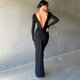 thumbnail image 5 of Gibobby Vestido sexy para mujer corto Vestido ajustado con cuello en V sexy de color liso para mujer con detalle plisado y mangas largas(Negro,CH), 5 of 5