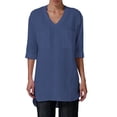 thumbnail image 2 of LEKWK Linen Tunic Tops for Women V-Neck Half Sleeve High Low Shirts Lightweight Breathable Casual Shirts with Pockets Fall Vacation Travel Outfits, 2 of 9