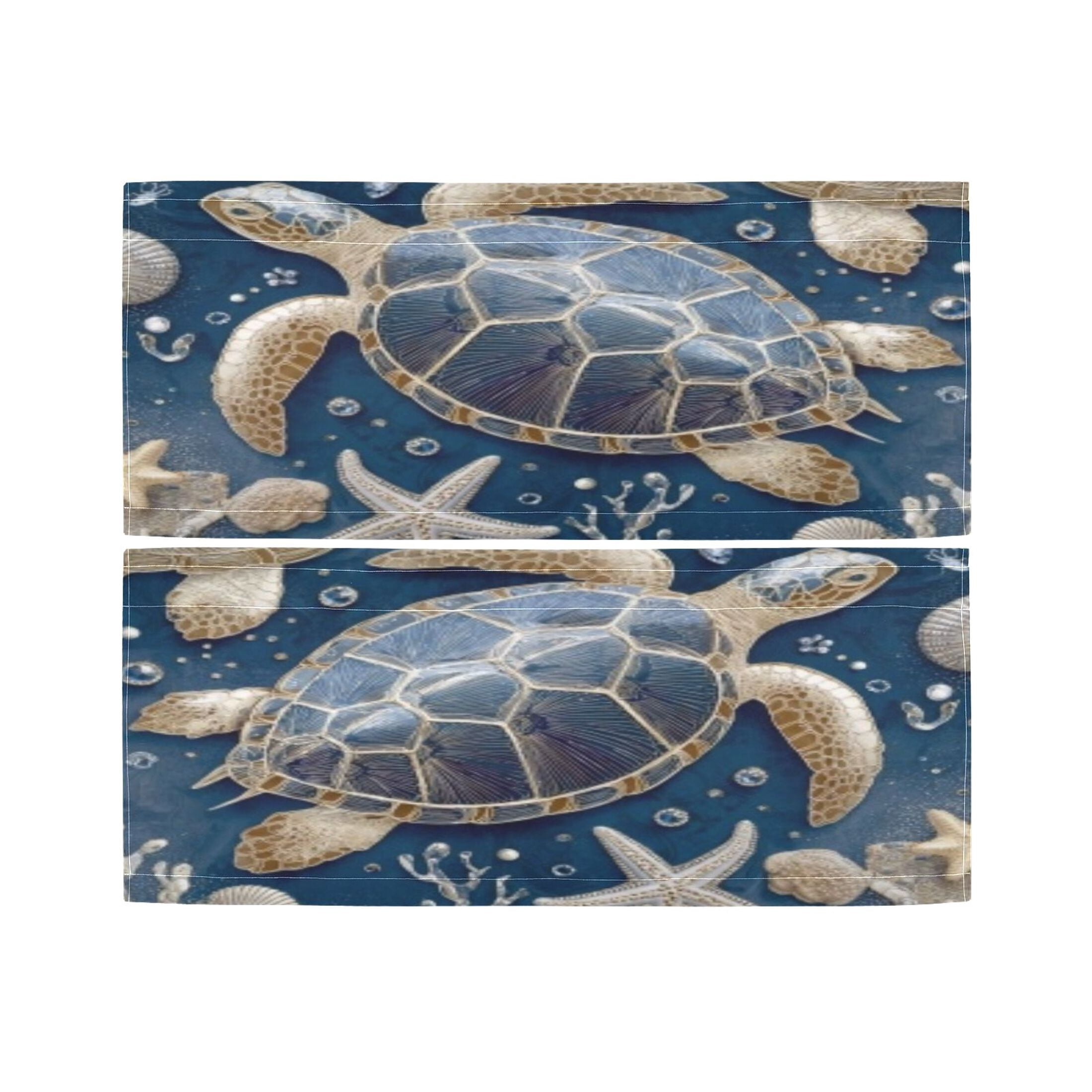 BZSMCE Set of 2 Pieces Window Curtains In Navy Beaded Sea Turtle Pattern 57x24in/57x36in