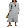 thumbnail image 1 of Robe Chemise pour Femmes à Manches Longues et Col Rabattu à Rayures, 1 of 9