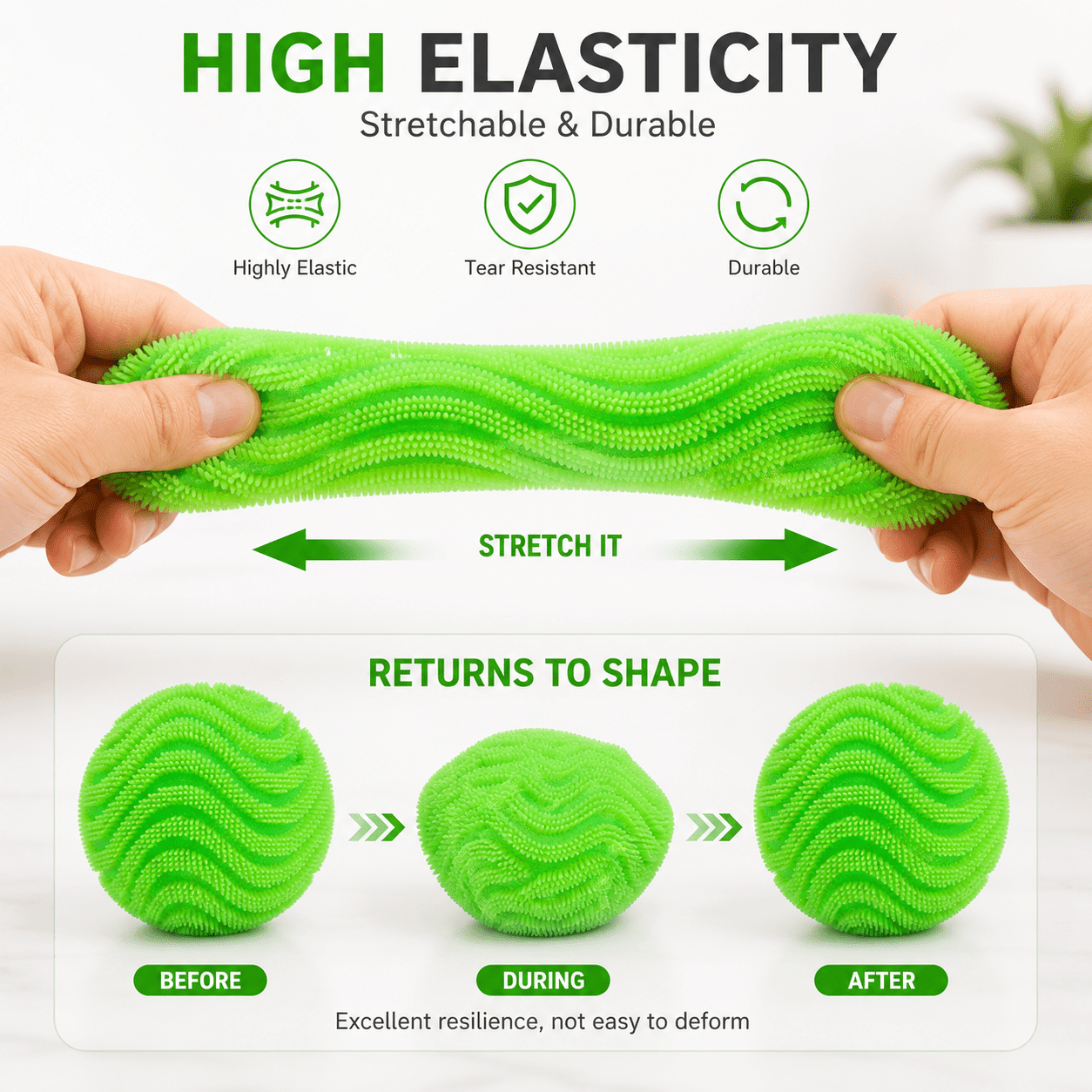 Silicone Stress Ball, Textured Squeeze Ball, Soft Elastic Hand Grip Ball for Desk, Office, Home, Travel and Everyday Focus