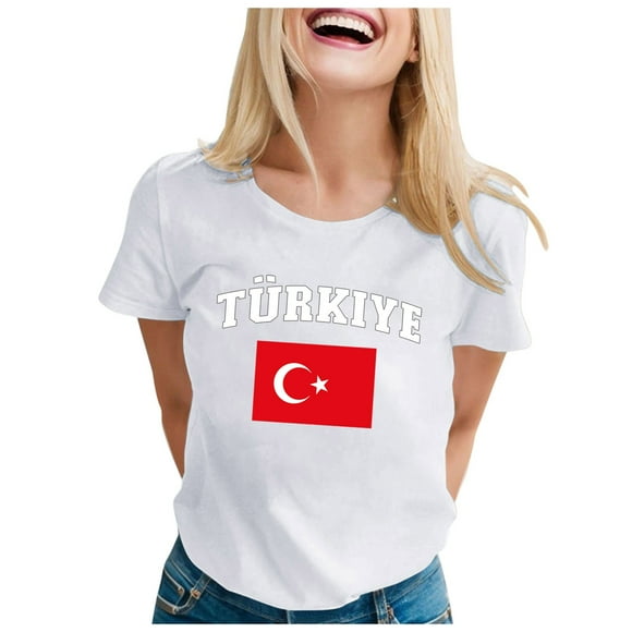 TSADFHJI Sparkly Christmas Tops for Women Women's Turkey Printed Short Sleeve Crew Neck T Shirt Top Xxl White