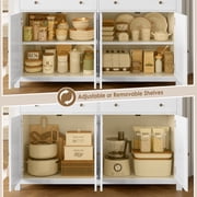 Homfa Farmhouse Kitchen Sideboard, 4-Doors 2-Drawers Wood Buffet Cabinet with Adjustable Shelves, White