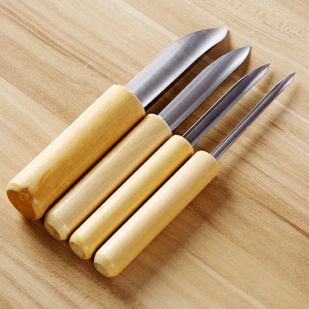 Sctmda Set De 4 Outils De Poterie – Poinçons Demi-ronds En Acier Inox Avec Manche Bois – 4 Tailles (13 à 20 Cm) – Pour Sculpture, Céramique Et Modelage