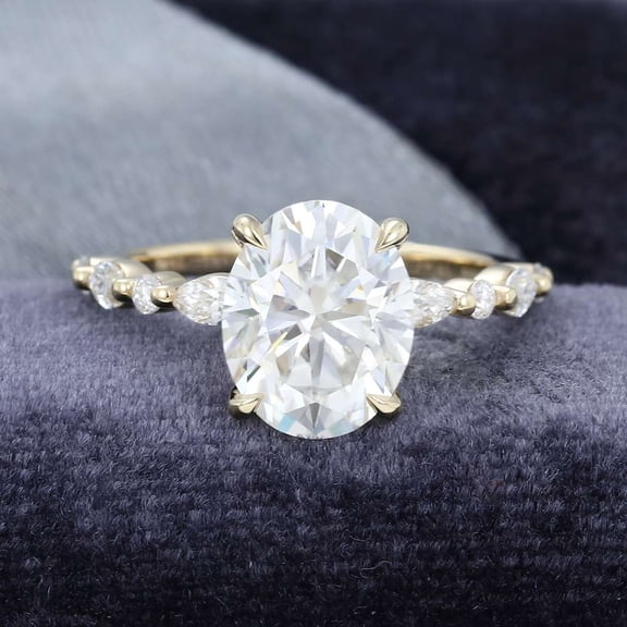 Jewelerix Charming Oval Cut Ring 1.50 CT Moissanite Diamond Engagement Ring Plated Yellow Gold Handmade Jewelry Forever one Her Birthday Gift Ring