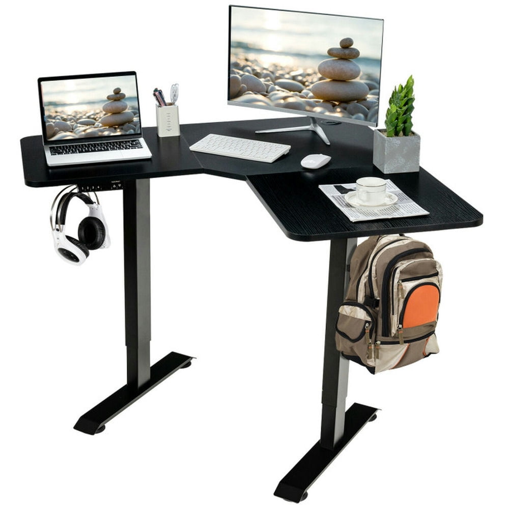 Demi Bonn L-shaped Electric Standing Desk with 4 Memory Positions and LCD Display, Small Home Office Desk Study Writing Table, Black