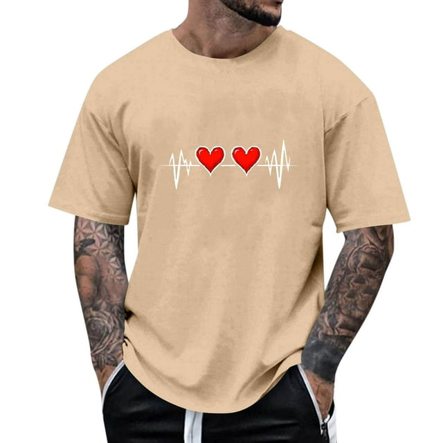 Yaoyar T-Shirts Graphiques Imprimés Cœur d'Amour pour Hommes Saint-Valentin T-Shirt Manches Courtes Col Rond Vintage T-Shirt Décontracté Été Tendance Pulls de Rue