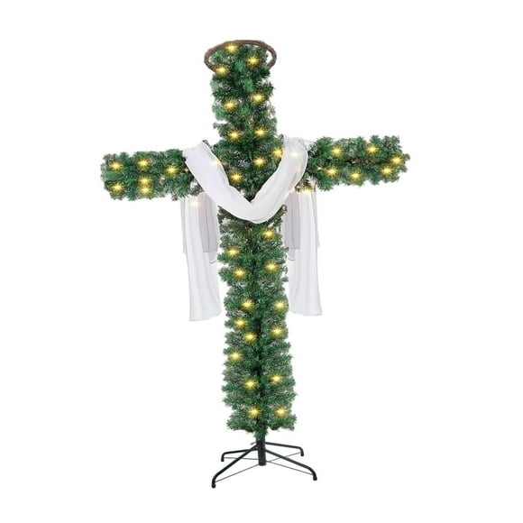 Árbol de Navidad con cruz artificial, soporte estable, cruz de pie, decoración con 15 millones