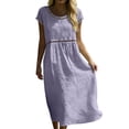 thumbnail image 2 of YuXingFu Womens 100% Cotton Dresses Maxi Crew Neck Plus Size Womens Dress Short Sleeve Solid Color Long Casual Summer Purple XXL, 2 of 9