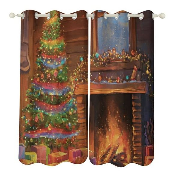 Christmas Tree Elk Snowflakes Blackout Curtains for Bedroom Curtains Insulated Room Darkening Window Drapes for Living Room
