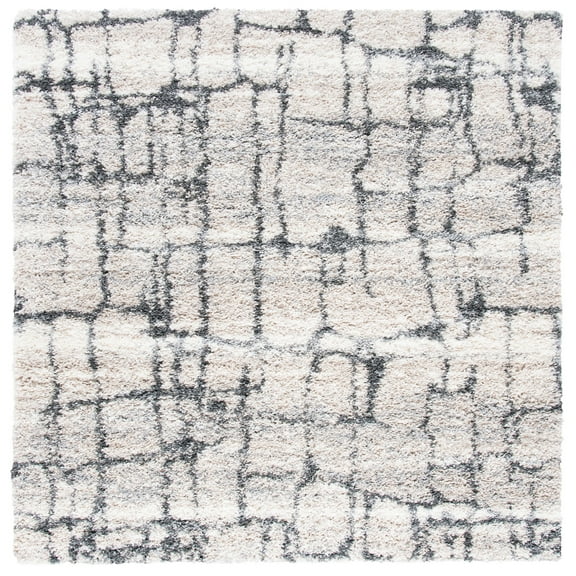 SAFAVIEH Fontana Daphne Block Shag Area Rug, Ivory/Grey, 6'7" x 6'7" Square