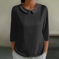 thumbnail image 3 of Breezora Womens Doll Collar 3 4 Sleeve Pullover Top Casual Sweatshirt Soft Comfort Blouse Modern Style XXXL Size Black, 3 of 4