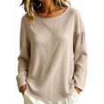 thumbnail image 2 of IUYRTFE Women's Cotton Linen Long Sleeve T-Shirt Round Neck Loose Fit Casual Summer Beach Top, 2 of 9