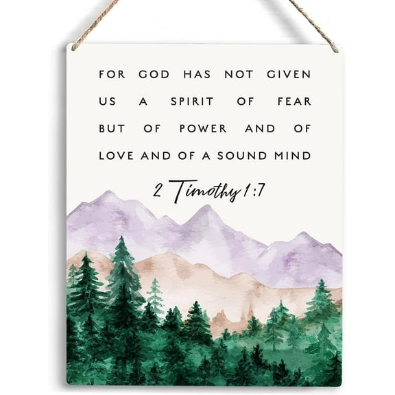 Christian Gifts Wall Decor For God Has Not Given Us The Spirit Of Fear Timothy 17 Bible Verse Wall Art Baptism Decorations Gifts Wooden Hanging Sign for Home Office Decoration 8x10 Inch