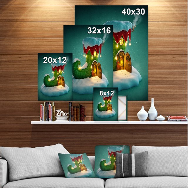 Designart - Elf Shoe House on Snow Christmas Island - Canvas Art Print