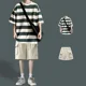 thumbnail image 2 of Conjunto de sudadera y pantalones cortos para hombre, chándal de rayas negras, camiseta y pantalones cortos para hombre, chándal nuevo en ropa a juego, camiseta de estilo coreano, 2 of 5