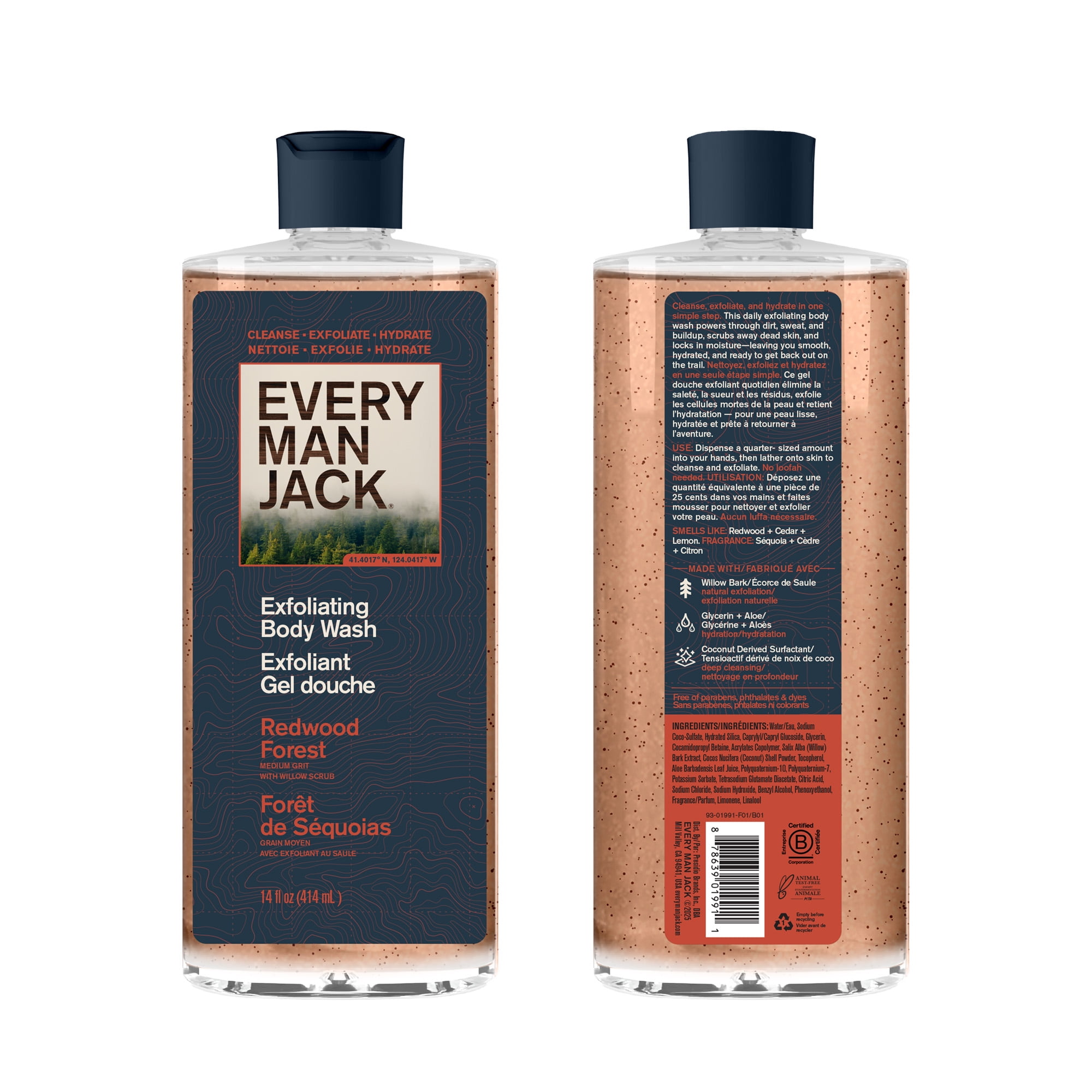 Every Man Jack Exfoliant gel douche - forêt de séquoias 414mL/14oz