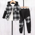 thumbnail image 2 of Towmus Toddler Baby Fall Winter Clothes Casual Plaid Hooded Shirt Boy Sweatpants Set Color Block Sweatpants 2Pcs Unisex Outfit 3-7 years, 2 of 7