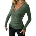 thumbnail image 2 of Tops for Women Plus Size Long Sleeved V-neck Button Knit Solid Color Sweater Green,Sweater for Women, 2 of 6