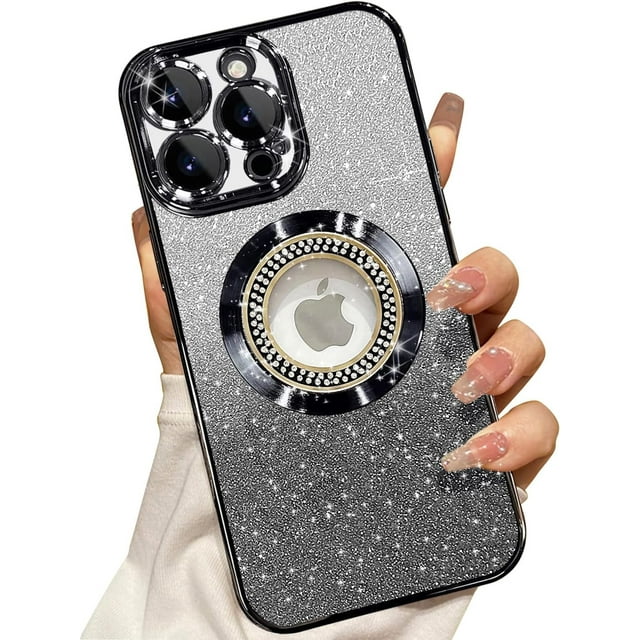 Funda magnética con MagSafe para iPhone 13 Pro Max, protección completa, delgada, a prueba de golpes, antiarañazos, con purpurina y protector de lente de cámara, con logotipo visible y red antipolvo