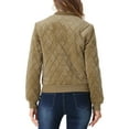 thumbnail image 3 of INSPIRE CHIC Women's Winter Zipper Velvet Surface Quilted Bomber Jacket with Pockets S Light Khaki, 3 of 5