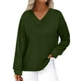 thumbnail image 2 of ClodeEU Womens V Neck Sweatshirts ,Long Sleeve Loose Fit Lightweight Pullover, Fall Clothes Tops Green,Womens Plus M, 2 of 8