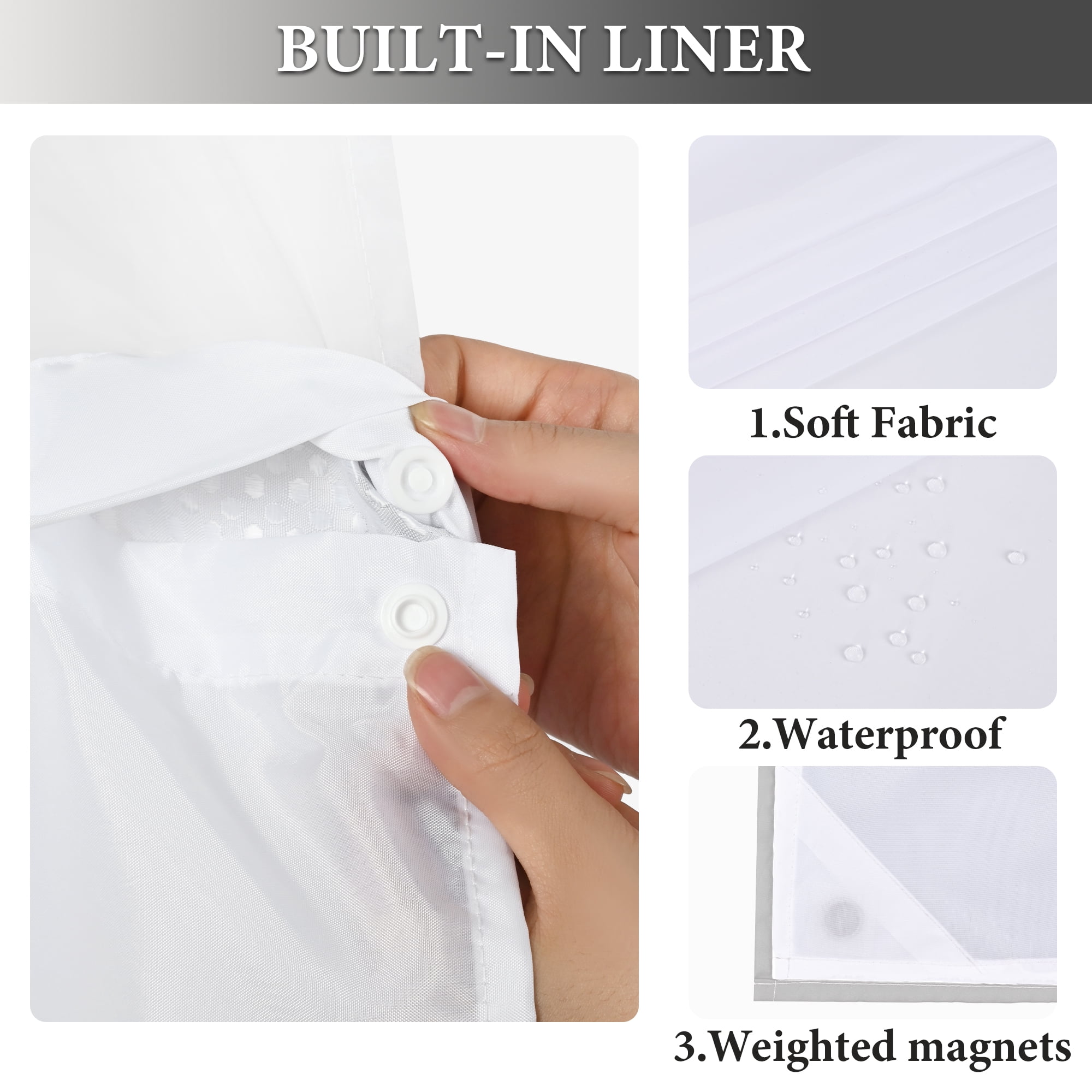 Ikfashoni Light Gray Hookless Shower Curtain with Snap in Liner,Waffle Weave Waterproof Fabric Mesh Window Bathroom Curtain,72"X74"
