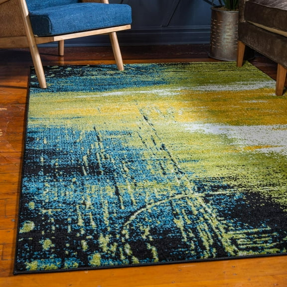 Unique Loom Lyon Collection Area Rug - Copenhagen (4' 1" x 6' 1" Rectangle Light Green/Black)