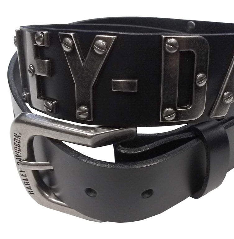 HarleyDavidson Men's Belt, Metal HD Font, Black Leather Belt