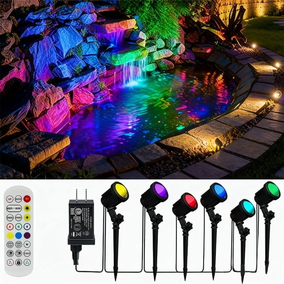 Spot Lights Outdoor Color Changing, 213 Modes/6 Pack Christmas Lights Outdoor, LP 65 RGB Multicolor Landscape Spotlights Auto On/Off for Garden, Yard, Tree, Pathway
