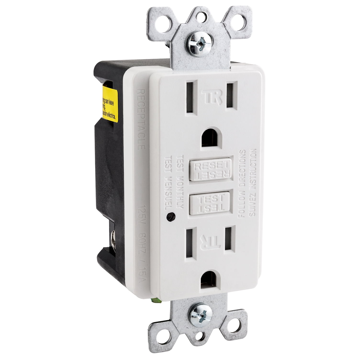 Diodesy- E542 GFCI Duplex Tamper-Resistant Receptacle Outlet with Matching Decor Wall Plate, Self-Test, LED Indicator Light, Ground Fault Circuit Interrupter, 15Amp, 120V, White Color, ETL Listed
