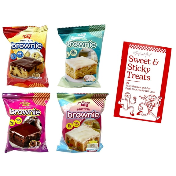 Prime Bites Protein Brownies - 4 flavors - 1 each: Chocolate Glazed Donut, Birthday Cake Blondie, Glazed Cinnamon Roll, Cookie Dough Bites (2.29 oz)   MerlinsMart Zine